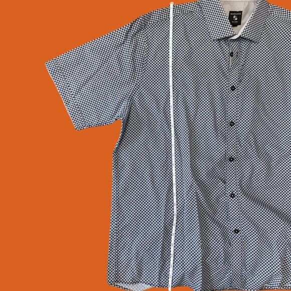Modango Milano Navy Diamond-Print Short Sleeve Shirt | XL (Size 7) - Picture 6 of 7